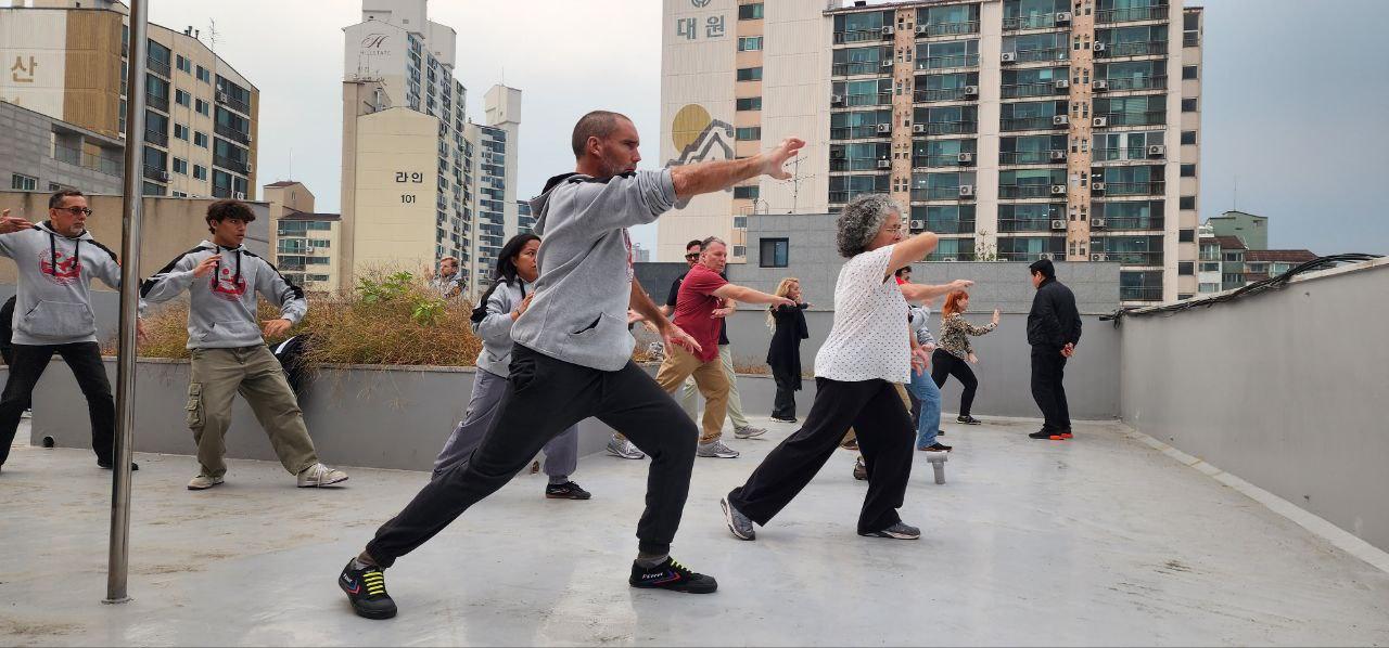 Group training on a Seoul rooftop